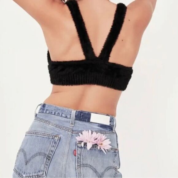 NWT For Love & Lemons Devon Fuzzy Bralette Top in Black M - Picture 3 of 8